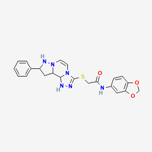 N-(2H-1,3-benzodioxol-5-yl)-2-({11-phenyl-3,4,6,9,10-pentaazatricyclo[7.3.0.0^{2,6}]dodeca-1(12),2,4,7,10-pentaen-5-yl}sulfanyl)acetamide