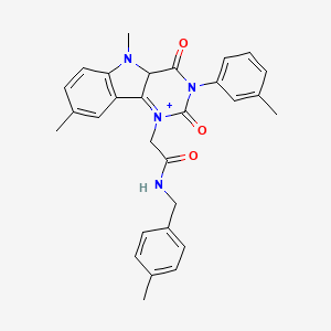 molecular formula C29H29N4O3+ B15133296 2-[5,8-dimethyl-3-(3-methylphenyl)-2,4-dioxo-1H,2H,3H,4H,5H-pyrimido[5,4-b]indol-1-yl]-N-[(4-methylphenyl)methyl]acetamide 