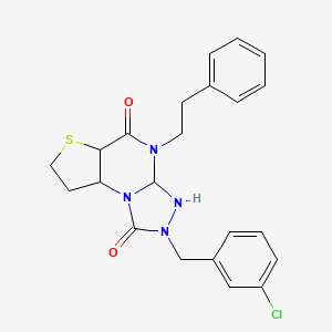 molecular formula C22H23ClN4O2S B15133326 11-[(3-Chlorophenyl)methyl]-8-(2-phenylethyl)-5-thia-1,8,10,11-tetraazatricyclo[7.3.0.0^{2,6}]dodeca-2(6),3,9-triene-7,12-dione 