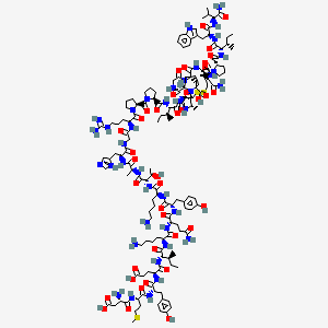 (4S)-5-[[(2S,3S)-1-[[(2S)-6-amino-1-[[(2S)-5-amino-1-[[(2S)-1-[[(2S)-6-amino-1-[[(2S,3R)-1-[[(2S)-1-[[(2S)-1-[[2-[[(2S)-1-[(2S)-2-[(2S)-2-[[(2S,3S)-1-[[(3S,6R,11R,14S,17S,23S)-11-[(2S)-2-[[(2S,3S)-1-[[(2S)-1-[[(2S)-1-amino-3-methyl-1-oxobutan-2-yl]amino]-3-(1H-indol-3-yl)-1-oxopropan-2-yl]amino]-3-methyl-1-oxopentan-2-yl]carbamoyl]pyrrolidine-1-carbonyl]-14-(3-amino-3-oxopropyl)-17-(2-carboxyethyl)-3-methyl-2,5,13,16,19,22-hexaoxo-8,9-dithia-1,4,12,15,18,21-hexazabicyclo[21.3.0]hexacosan-6-yl]amino]-3-methyl-1-oxopentan-2-yl]carbamoyl]pyrrolidine-1-carbonyl]pyrrolidin-1-yl]-5-carbamimidamido-1-oxopentan-2-yl]amino]-2-oxoethyl]amino]-3-(1H-imidazol-5-yl)-1-oxopropan-2-yl]amino]-1-oxopropan-2-yl]amino]-3-hydroxy-1-oxobutan-2-yl]amino]-1-oxohexan-2-yl]amino]-3-(4-hydroxyphenyl)-1-oxopropan-2-yl]amino]-1,5-dioxopentan-2-yl]amino]-1-oxohexan-2-yl]amino]-3-methyl-1-oxopentan-2-yl]amino]-4-[[(2S)-2-[[(2S)-2-[[(2S)-2-amino-3-carboxypropanoyl]amino]-4-methylsulfanylbutanoyl]amino]-3-(4-hydroxyphenyl)propanoyl]amino]-5-oxopentanoic acid