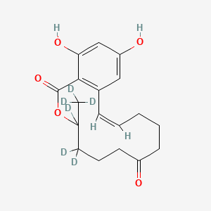 molecular formula C18H22O5 B15134039 (12Z)-4,5,5-trideuterio-16,18-dihydroxy-4-(trideuteriomethyl)-3-oxabicyclo[12.4.0]octadeca-1(14),12,15,17-tetraene-2,8-dione 