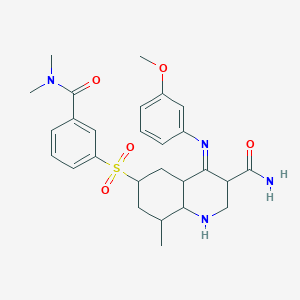 6-[3-(dimethylcarbamoyl)phenyl]sulfonyl-4-(3-methoxyphenyl)imino-8-methyl-2,3,4a,5,6,7,8,8a-octahydro-1H-quinoline-3-carboxamide