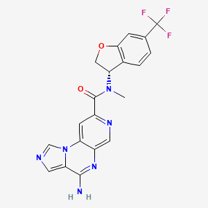 molecular formula C20H15F3N6O2 B15135279 7-amino-N-methyl-N-[(3S)-6-(trifluoromethyl)-2,3-dihydro-1-benzofuran-3-yl]-2,4,8,11-tetrazatricyclo[7.4.0.02,6]trideca-1(13),3,5,7,9,11-hexaene-12-carboxamide 