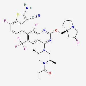 molecular formula C35H33F6N7O2S B15135437 2-amino-4-[4-[(2S,5R)-2,5-dimethyl-4-prop-2-enoylpiperazin-1-yl]-8-fluoro-2-[[(2R,8S)-2-fluoro-1,2,3,5,6,7-hexahydropyrrolizin-8-yl]methoxy]-6-(trifluoromethyl)quinazolin-7-yl]-7-fluoro-1-benzothiophene-3-carbonitrile 