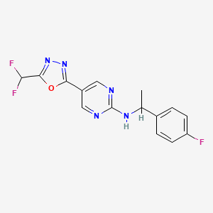 molecular formula C15H12F3N5O B15135613 5-[5-(difluoromethyl)-1,3,4-oxadiazol-2-yl]-N-[1-(4-fluorophenyl)ethyl]pyrimidin-2-amine 