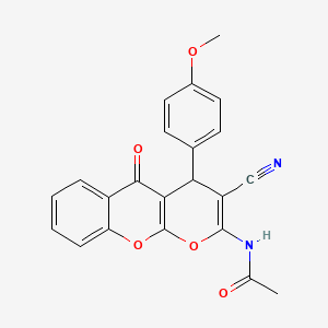 molecular formula C22H16N2O5 B15135665 N-[3-cyano-4-(4-methoxyphenyl)-5-oxo-4H-pyrano[2,3-b]chromen-2-yl]acetamide 