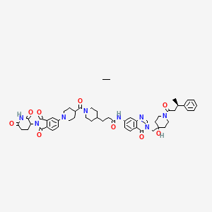 molecular formula C53H64N8O9 B15135684 3-[1-[1-[2-(2,6-dioxopiperidin-3-yl)-1,3-dioxoisoindol-5-yl]piperidine-4-carbonyl]piperidin-4-yl]-N-[3-[[4-hydroxy-1-[(3R)-3-phenylbutanoyl]piperidin-4-yl]methyl]-4-oxoquinazolin-7-yl]propanamide;ethane 