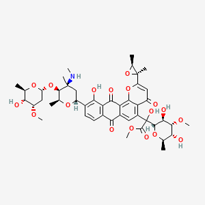 molecular formula C46H57NO18 B15136051 methyl 2-[(2S,3S,4R,5R,6R)-3,5-dihydroxy-4-methoxy-6-methyloxan-2-yl]-2-[2-[(2S,3S)-2,3-dimethyloxiran-2-yl]-11-hydroxy-10-[(2R,4S,5S,6S)-5-[(2R,4S,5R,6R)-5-hydroxy-4-methoxy-6-methyloxan-2-yl]oxy-4,6-dimethyl-4-(methylamino)oxan-2-yl]-4,7,12-trioxonaphtho[2,3-h]chromen-5-yl]-2-hydroxyacetate 