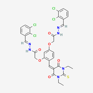 N-[(E)-(2,3-dichlorophenyl)methylideneamino]-2-[3-[2-[(2E)-2-[(2,3-dichlorophenyl)methylidene]hydrazinyl]-2-oxoethoxy]-4-[(1,3-diethyl-4,6-dioxo-2-sulfanylidene-1,3-diazinan-5-ylidene)methyl]phenoxy]acetamide