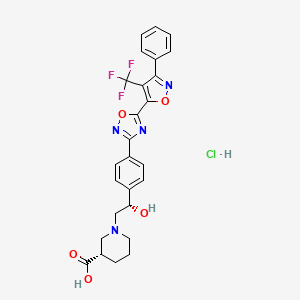 (3S)-1-[(2S)-2-hydroxy-2-[4-[5-[3-phenyl-4-(trifluoromethyl)-1,2-oxazol-5-yl]-1,2,4-oxadiazol-3-yl]phenyl]ethyl]piperidine-3-carboxylic acid;hydrochloride