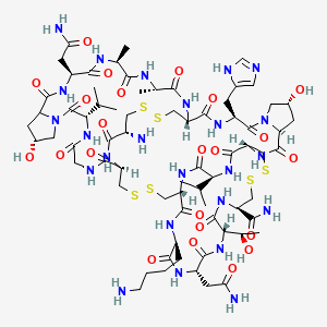 molecular formula C70H110N24O23S6 B15136551 H-Cys(1)-Cys(2)-Gly-Val-DL-Hyp-Asn-Ala-Ala-Cys(1)-His-Hyp-Cys(3)-Val-Cys(2)-Lys-Asn-Thr-Cys(3)-NH2 