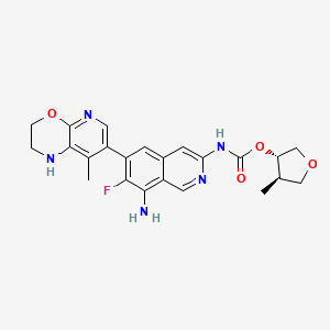 molecular formula C23H24FN5O4 B15136690 (+-)-trans-4-Methyltetrahydrofuran-3-yl (8-amino-7-fluoro-6-(8-methyl-2,3-dihydro-1H-pyrido[2,3-b][1,4]oxazin-7-yl)isoquinolin-3-yl)carbamate 