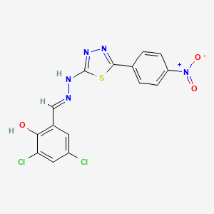 molecular formula C15H9Cl2N5O3S B15137287 2,4-dichloro-6-[(E)-[[5-(4-nitrophenyl)-1,3,4-thiadiazol-2-yl]hydrazinylidene]methyl]phenol 