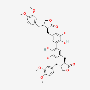 molecular formula C42H46O12 B15137363 (3R,4R)-4-[(3,4-dimethoxyphenyl)methyl]-3-[[3-[5-[[(3S,4S)-4-[(3,4-dimethoxyphenyl)methyl]-2-oxooxolan-3-yl]methyl]-2-hydroxy-3-methoxyphenyl]-4-hydroxy-5-methoxyphenyl]methyl]oxolan-2-one 