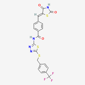 4-[(Z)-(2,4-dioxo-1,3-thiazolidin-5-ylidene)methyl]-N-[5-[[4-(trifluoromethyl)phenyl]methylsulfanyl]-1,3,4-thiadiazol-2-yl]benzamide