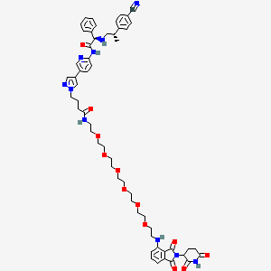 molecular formula C57H68N10O12 B15137833 4-[4-[6-[[(2R)-2-[[(2S)-2-(4-cyanophenyl)propyl]amino]-2-phenylacetyl]amino]pyridin-3-yl]pyrazol-1-yl]-N-[2-[2-[2-[2-[2-[2-[2-[[2-(2,6-dioxopiperidin-3-yl)-1,3-dioxoisoindol-4-yl]amino]ethoxy]ethoxy]ethoxy]ethoxy]ethoxy]ethoxy]ethyl]butanamide 