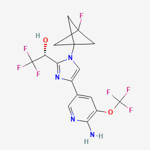 molecular formula C16H13F7N4O2 B15138309 (1R)-1-[4-[6-azanyl-5-(trifluoromethyloxy)pyridin-3-yl]-1-(3-fluoranyl-1-bicyclo[1.1.1]pentanyl)imidazol-2-yl]-2,2,2-tris(fluoranyl)ethanol 