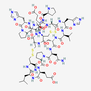 molecular formula C74H111N23O24S4 B15138431 H-Pro-Glu-Cys(1)-Cys(2)-Thr-His-Pro-Ala-Cys(1)-His-Val-Ser-Asn-Pro-Glu-Leu-Cys(2)-NH2 