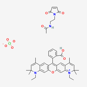 molecular formula C44H49ClN4O10 B15138530 2-(6,20-diethyl-7,7,9,17,19,19-hexamethyl-2-oxa-20-aza-6-azoniapentacyclo[12.8.0.03,12.05,10.016,21]docosa-1(14),3,5,8,10,12,15,17,21-nonaen-13-yl)benzoic acid;N-[2-(2,5-dioxopyrrol-1-yl)ethyl]acetamide;perchlorate 