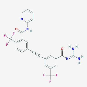 molecular formula C24H15F6N5O2 B15138749 5-[2-[3-(diaminomethylidenecarbamoyl)-5-(trifluoromethyl)phenyl]ethynyl]-N-pyridin-2-yl-2-(trifluoromethyl)benzamide 