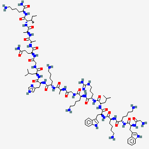 molecular formula C102H167N33O20 B15139291 (2S)-2-[[2-[[(2S)-2-[[(2S)-2-[[(2S)-6-amino-2-[[(2S)-2-[[2-[[(2S)-6-amino-2-[[(2S)-2-[[(2S)-2-[[(2S)-2-[[(2S)-6-amino-2-[[(2S)-6-amino-2-[[(2S)-2-[(2-aminoacetyl)amino]-3-(1H-indol-3-yl)propanoyl]amino]hexanoyl]amino]hexanoyl]amino]-3-(1H-indol-3-yl)propanoyl]amino]-4-methylpentanoyl]amino]-5-carbamimidamidopentanoyl]amino]hexanoyl]amino]acetyl]amino]propanoyl]amino]hexanoyl]amino]-3-(1H-imidazol-4-yl)propanoyl]amino]-4-methylpentanoyl]amino]acetyl]amino]-N-[(2S)-1-[[(2S)-1-[[(2S,3S)-1-[[(2S)-1,6-diamino-1-oxohexan-2-yl]amino]-3-methyl-1-oxopentan-2-yl]amino]-1-oxopropan-2-yl]amino]-1-oxopropan-2-yl]pentanediamide 