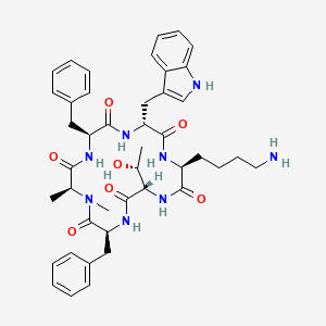 molecular formula C43H54N8O7 B15139324 cyclo[N(Me)Ala-Phe-D-Trp-Lys-Thr-Phe] 