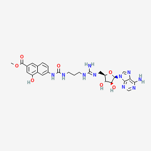 molecular formula C27H32N10O7 B15139498 methyl 6-[3-[[N'-[[(2R,4S,5R)-5-(6-aminopurin-9-yl)-3,4-dihydroxyoxolan-2-yl]methyl]carbamimidoyl]amino]propylcarbamoylamino]-4-hydroxynaphthalene-2-carboxylate 