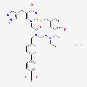 molecular formula C38H41ClF4N6O2S B15139933 N-[2-(diethylamino)ethyl]-2-[2-[(4-fluorophenyl)methylsulfanyl]-5-[(1-methylpyrazol-4-yl)methyl]-4-oxopyrimidin-1-yl]-N-[[4-[4-(trifluoromethyl)phenyl]phenyl]methyl]acetamide;hydrochloride 