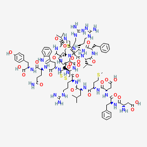 molecular formula C109H160N30O26S4 B15140928 (3S)-3-amino-4-[[(2S)-1-[[(2S)-1-[[(2S)-1-[[(2S)-1-[[(2S)-1-[[(3S,6S,9S,12S,18S,21S,24R,29R)-29-[[(2S)-1-[[(2S)-5-amino-1-[[(1S)-1-carboxy-2-(4-hydroxyphenyl)ethyl]amino]-1,5-dioxopentan-2-yl]amino]-3-(1H-indol-3-yl)-1-oxopropan-2-yl]carbamoyl]-6-benzyl-3,12-bis(3-carbamimidamidopropyl)-18-(2-methylpropyl)-21-(2-methylsulfanylethyl)-2,5,8,11,14,17,20,23,31-nonaoxo-9-propan-2-yl-26,27-dithia-1,4,7,10,13,16,19,22,30-nonazabicyclo[30.3.0]pentatriacontan-24-yl]amino]-5-carbamimidamido-1-oxopentan-2-yl]amino]-4-methyl-1-oxopentan-2-yl]amino]-4-methylsulfanyl-1-oxobutan-2-yl]amino]-3-carboxy-1-oxopropan-2-yl]amino]-1-oxo-3-phenylpropan-2-yl]amino]-4-oxobutanoic acid 