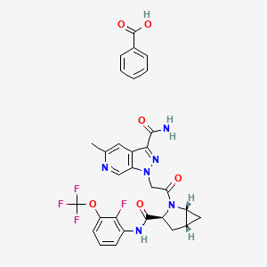 molecular formula C30H26F4N6O6 B1514093 1-(2-((1R,3S,5R)-3-((2-Fluoro-3-(trifluoromethoxy)phenyl)carbamoyl)-2-azabicyclo[3.1.0]hexan-2-yl)-2-oxoethyl)-5-methyl-1H-pyrazolo[3,4-c]pyridine-3-carboxamide benzoate 