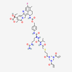 [4-[[(2S)-5-(carbamoylamino)-2-[[(2S)-2-[[2-[3-[3,5-di(prop-2-enoyl)-1,3,5-triazinan-1-yl]-3-oxopropyl]sulfanylacetyl]amino]-3-methylbutanoyl]amino]pentanoyl]amino]phenyl]methyl N-[(10S,23S)-10-ethyl-18-fluoro-10-hydroxy-19-methyl-5,9-dioxo-8-oxa-4,15-diazahexacyclo[14.7.1.02,14.04,13.06,11.020,24]tetracosa-1,6(11),12,14,16,18,20(24)-heptaen-23-yl]carbamate