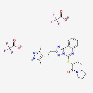 molecular formula C28H31F6N7O5S B15143453 2-[[2-[2-(3,5-dimethyl-1H-pyrazol-4-yl)ethyl]-[1,2,4]triazolo[1,5-c]quinazolin-5-yl]sulfanyl]-1-pyrrolidin-1-ylbutan-1-one;2,2,2-trifluoroacetic acid 