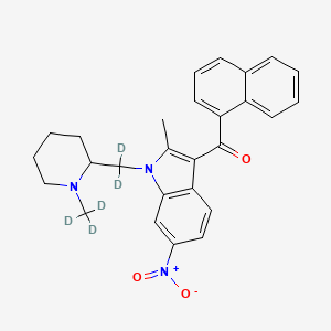 molecular formula C27H27N3O3 B15143540 (2-Methyl-1-((1-methylpiperidin-2-yl)methyl)-6-nitro-1H-indol-3-yl)(naphthalen-1-yl)methanone-d5 