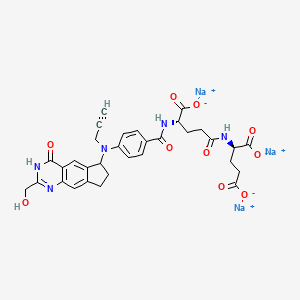 trisodium;(2R)-2-[[(4S)-4-carboxylato-4-[[4-[[2-(hydroxymethyl)-4-oxo-3,6,7,8-tetrahydrocyclopenta[g]quinazolin-6-yl]-prop-2-ynylamino]benzoyl]amino]butanoyl]amino]pentanedioate