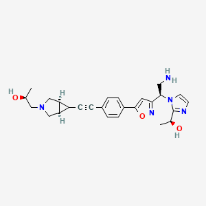 molecular formula C26H31N5O3 B15144140 (2S)-1-[(1S,5R)-6-[2-[4-[3-[(1R)-2-amino-1-[2-[(1S)-1-hydroxyethyl]imidazol-1-yl]ethyl]-1,2-oxazol-5-yl]phenyl]ethynyl]-3-azabicyclo[3.1.0]hexan-3-yl]propan-2-ol 