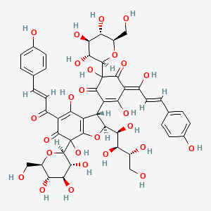 (6Z)-4-[(2S,3R)-4,7-dihydroxy-5-[(E)-3-(4-hydroxyphenyl)prop-2-enoyl]-6-oxo-2-[(1S,2R,3R)-1,2,3,4-tetrahydroxybutyl]-7-[(2R,3R,4S,5S,6R)-3,4,5-trihydroxy-6-(hydroxymethyl)oxan-2-yl]-2,3-dihydro-1-benzofuran-3-yl]-2,5-dihydroxy-6-[(E)-1-hydroxy-3-(4-hydroxyphenyl)prop-2-enylidene]-2-[(2R,3R,4S,5S,6R)-3,4,5-trihydroxy-6-(hydroxymethyl)oxan-2-yl]cyclohex-4-ene-1,3-dione