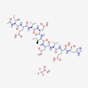 (4S)-4-[[(2S)-2-[[(2S)-2-[[(2S,3S)-2-[[(2S)-2-[[(2S)-2-[[(2S)-2-[[(2S,3S)-2-acetamido-3-methylpentanoyl]amino]-4-carboxybutanoyl]amino]-3-methylbutanoyl]amino]-3-carboxypropanoyl]amino]-3-methylpentanoyl]amino]-3-carboxypropanoyl]amino]-3-methylbutanoyl]amino]-5-[[(1S)-1-carboxy-2-(1H-imidazol-5-yl)ethyl]amino]-5-oxopentanoic acid;2,2,2-trifluoroacetic acid