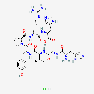 (2S)-2-[[(2S)-2-[[(2S)-1-[(2S)-2-[[(2S,3S)-2-[[(2S)-2-[[(2S)-2-amino-3-(1H-imidazol-5-yl)propanoyl]amino]propanoyl]amino]-3-methylpentanoyl]amino]-3-(4-hydroxyphenyl)propanoyl]pyrrolidine-2-carbonyl]amino]-5-(diaminomethylideneamino)pentanoyl]amino]-3-(1H-imidazol-5-yl)propanoic acid;hydrochloride