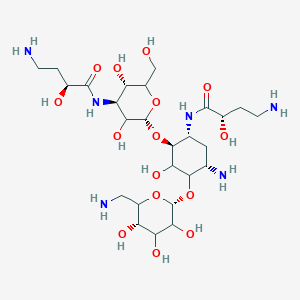 (2S)-4-Amino-N-[(1R,2S,5S)-5-amino-2-[(2S,4S,5S)-4-[[(2S)-4-amino-2-hydroxybutanoyl]amino]-3,5-dihydroxy-6-(hydroxymethyl)oxan-2-yl]oxy-4-[(2R,5S)-6-(aminomethyl)-3,4,5-trihydroxyoxan-2-yl]oxy-3-hydroxycyclohexyl]-2-hydroxybutanamide