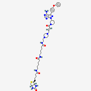 N-(2-(4-((E)-4-((R)-3-(4-amino-3-(4-phenoxyphenyl)-1H-pyrazolo[3,4-d]pyrimidin-1-yl)piperidin-1-yl)-4-oxobut-2-en-1-yl)piperazin-1-yl)ethyl)-6-(6-(5-((3aS,4S,6aR)-2-oxohexahydro-1H-thieno[3,4-d]imidazol-4-yl)pentanamido)hexanamido)hexanamide