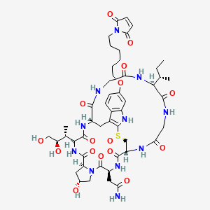 2-[(1R,4S,8R,10S,13S,16S,27R,34S)-34-[(2S)-butan-2-yl]-13-[(2R,3R)-3,4-dihydroxybutan-2-yl]-22-[6-(2,5-dioxopyrrol-1-yl)hexoxy]-8-hydroxy-2,5,11,14,27,30,33,36,39-nonaoxo-27lambda4-thia-3,6,12,15,25,29,32,35,38-nonazapentacyclo[14.12.11.06,10.018,26.019,24]nonatriaconta-18(26),19(24),20,22-tetraen-4-yl]acetamide