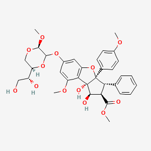 molecular formula C34H38O13 B15144946 methyl (1R,2R,3S,3aR,8bS)-6-[[(3R,6R)-6-[(1R)-1,2-dihydroxyethyl]-3-methoxy-1,4-dioxan-2-yl]oxy]-1,8b-dihydroxy-8-methoxy-3a-(4-methoxyphenyl)-3-phenyl-2,3-dihydro-1H-cyclopenta[b][1]benzofuran-2-carboxylate 