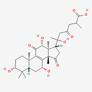 molecular formula C30H44O9 B15145141 6-hydroxy-2-methyl-4-oxo-6-[(3R,5S,7R,10R,12R,13S,14S,17R)-3,7,12-trihydroxy-4,4,10,13,14-pentamethyl-11,15-dioxo-2,3,5,6,7,12,16,17-octahydro-1H-cyclopenta[a]phenanthren-17-yl]heptanoic acid 