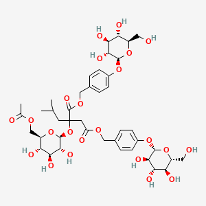 bis[[4-[(2S,3R,4S,5S,6R)-3,4,5-trihydroxy-6-(hydroxymethyl)oxan-2-yl]oxyphenyl]methyl] 2-[(2S,3R,4S,5S,6R)-6-(acetyloxymethyl)-3,4,5-trihydroxyoxan-2-yl]oxy-2-(2-methylpropyl)butanedioate