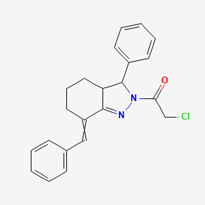 2-chloro-1-[3-phenyl-7-(phenylmethylidene)-3a,4,5,6-tetrahydro-3H-indazol-2-yl]ethanone