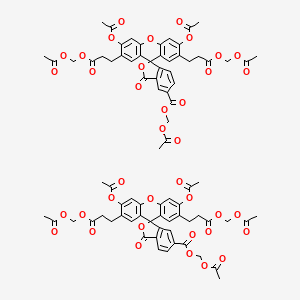 molecular formula C80H72O38 B15146234 Acetyloxymethyl 3',6'-diacetyloxy-2',7'-bis[3-(acetyloxymethoxy)-3-oxopropyl]-1-oxospiro[2-benzofuran-3,9'-xanthene]-5-carboxylate;acetyloxymethyl 3',6'-diacetyloxy-2',7'-bis[3-(acetyloxymethoxy)-3-oxopropyl]-3-oxospiro[2-benzofuran-1,9'-xanthene]-5-carboxylate 