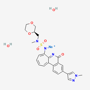 Sulfamide,N-[(2R)-1,4-dioxan-2-ylmethyl]-N-methyl-N'-[3-(1-methyl-1H-pyrazol-4-yl)-5-oxo-5H-benzo[4,5]cyclohepta[1,2-b]pyridin-7-yl]-,sodium salt,hydrate(1:1:2)