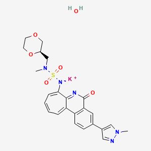 molecular formula C24H26KN5O6S B1514632 Sulfamide,N-[(2R)-1,4-dioxan-2-ylmethyl]-N-methyl-N'-[3-(1-methyl-1H-pyrazol-4-yl)-5-oxo-5H-benzo[4,5]cyclohepta[1,2-b]pyridin-7-yl]-,potassium salt,hydrate(1:1:1) 