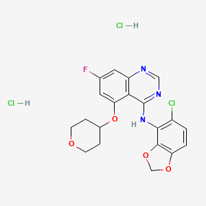 molecular formula C20H19Cl3FN3O4 B1514685 N-(5-Chlorobenzo[d][1,3]dioxol-4-yl)-7-fluoro-5-((tetrahydro-2H-pyran-4-yl)oxy)quinazolin-4-amine dihydrochloride 