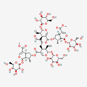 molecular formula C66H90O37 B15146879 methyl (1S,4aS,6S,7R,7aS)-6-[(2S,3R,4S)-4-[3-[(2S,3R,4R)-5-[[(1S,4aS,6R,7S,7aS)-4-methoxycarbonyl-7-methyl-1-[(2S,3R,4S,5S,6R)-3,4,5-trihydroxy-6-(hydroxymethyl)oxan-2-yl]oxy-1,4a,5,6,7,7a-hexahydrocyclopenta[c]pyran-6-yl]oxycarbonyl]-3-ethenyl-2-[(2S,3R,4S,5S,6R)-3,4,5-trihydroxy-6-(hydroxymethyl)oxan-2-yl]oxy-3,4-dihydro-2H-pyran-4-yl]-4-oxobut-2-enyl]-3-ethenyl-2-[(2S,3R,4S,5S,6R)-3,4,5-trihydroxy-6-(hydroxymethyl)oxan-2-yl]oxy-3,4-dihydro-2H-pyran-5-carbonyl]oxy-7-methyl-1-[(2S,3R,4S,5S,6R)-3,4,5-trihydroxy-6-(hydroxymethyl)oxan-2-yl]oxy-1,4a,5,6,7,7a-hexahydrocyclopenta[c]pyran-4-carboxylate 